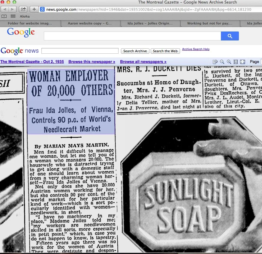 Montreal Gazette page, 2 October 1935, profile of Frau Ida Jolles.